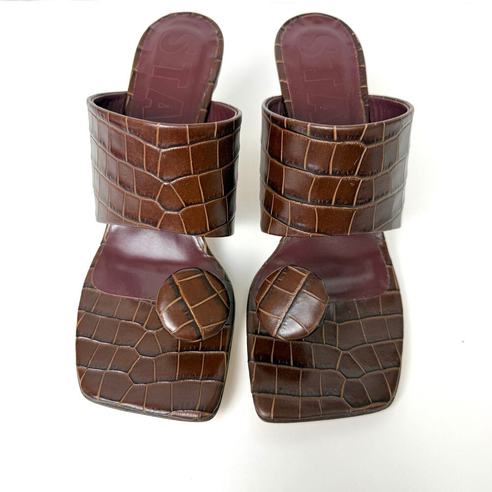STAUD Luna Croc-Embossed Leather Mules Heels Shoes Square-Toe 37.5 (US 7.5) - Picture 3 of 13